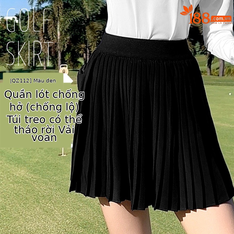 Váy xếp ly golf nữ vải voan nhẹ co giãn — QZ112 [voan nhẹ/túi thắt lưng miễn phí/xà cạp chống chói] váy xếp ly màu đen, QZ112 [voan nhẹ/túi thắt lưng miễn phí/xà cạp chống chói] váy xếp ly màu trắng