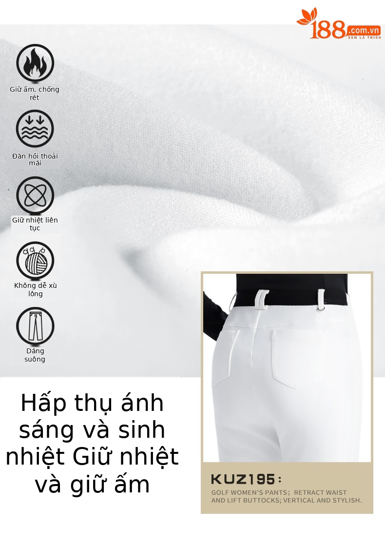 Quần dài golf nữ PGM cạp cao co giãn giữ ấm ống đứng — KUZ195 [Nội thất hấp thụ nhiệt/dây thun co giãn/cạp cao thẳng] quần dài đen, KUZ195 [Nội thất hấp thụ nhiệt/dây thun co giãn/cạp cao thẳng] quần kaki, KUZ195 [Nội thất hấp thụ nhiệt/dây thun co giãn/cạp cao thẳng] quần dài trắng, KUZ195 [Nội thất hấp thụ nhiệt/dây thun co giãn/cạp cao thẳng] Quần dài màu xanh nước ngoài chi tiết 3