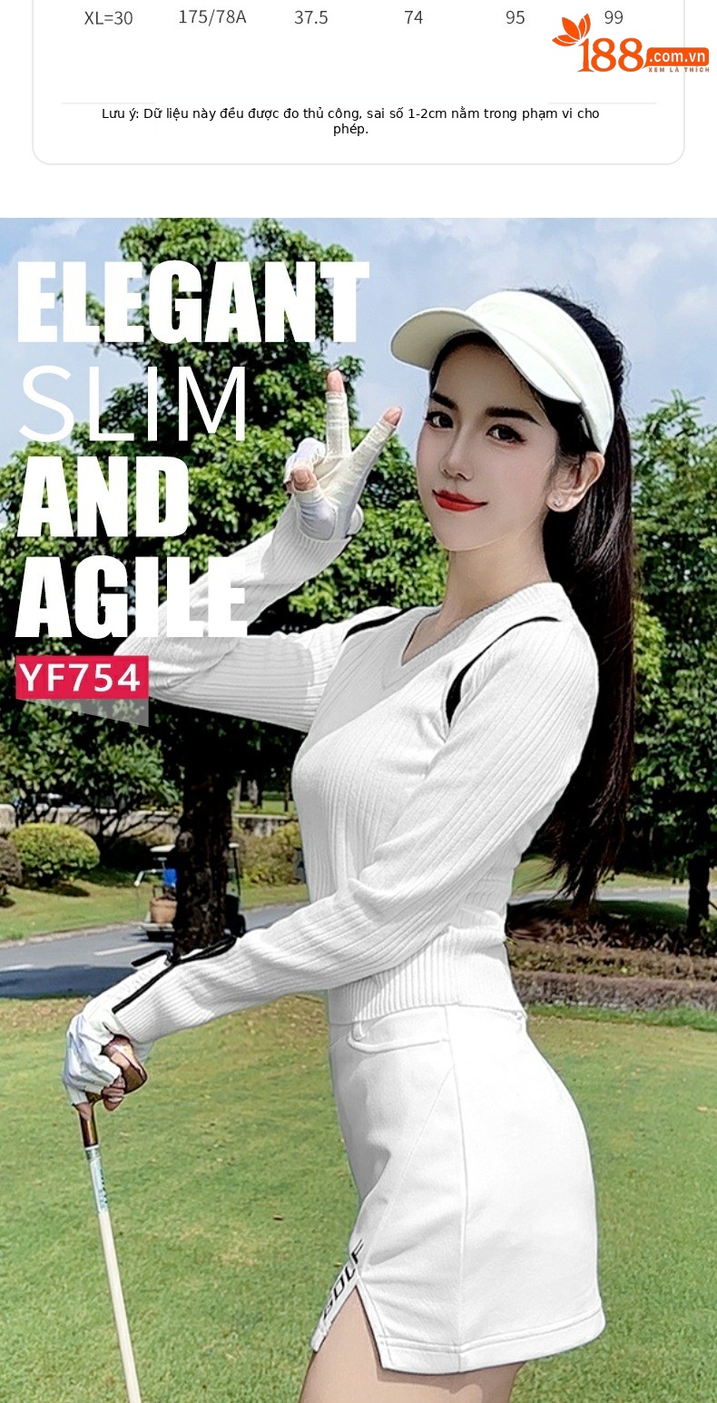 Áo len nữ chơi golf PGM cổ tim đào mùa thu đông ấm áp — YF754 [váy len ấm/thiết kế rỗng/viền và giảm béo] áo len trắng chi tiết 2
