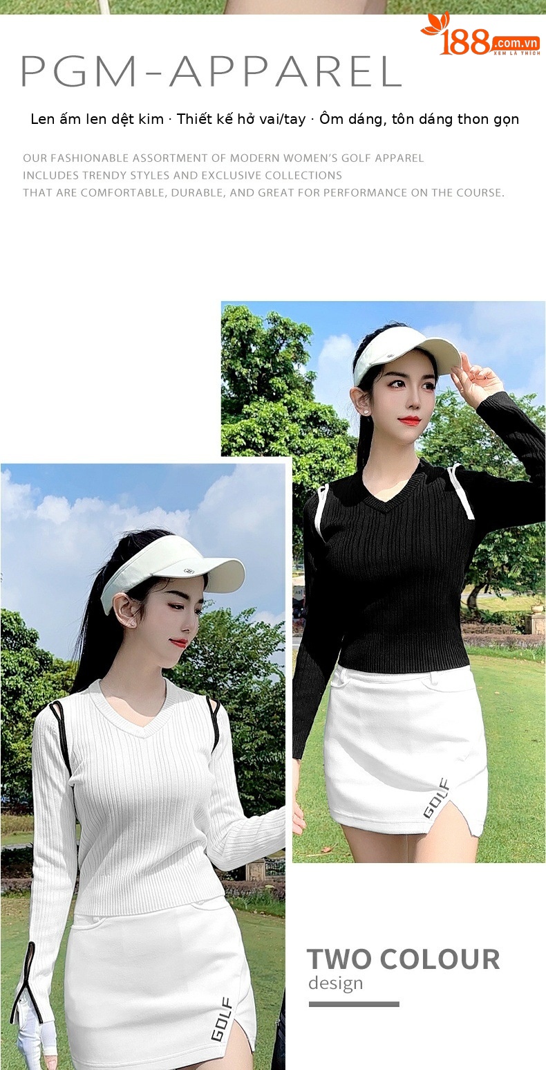 Áo len nữ chơi golf PGM cổ tim đào mùa thu đông ấm áp — YF754 [váy len ấm/thiết kế rỗng/viền và giảm béo] áo len trắng chi tiết 3