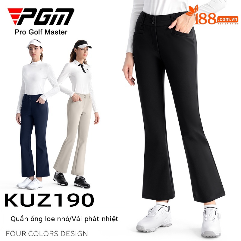 Quần golf nữ PGM hai lớp cạp cao ống loe giữ ấm tôn dáng — KUZ190-Quần ống loe màu đen, KUZ190-Kaki Sừng, KUZ190-Quần ống loe màu xanh hải quân, KUZ190-Quần ống loe màu trắng