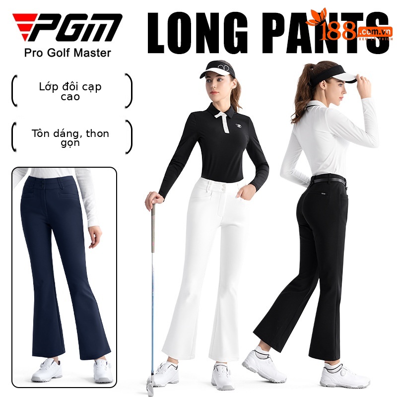 Quần golf nữ PGM hai lớp cạp cao ống loe giữ ấm tôn dáng — KUZ190-Quần ống loe màu đen, KUZ190-Kaki Sừng, KUZ190-Quần ống loe màu xanh hải quân, KUZ190-Quần ống loe màu trắng