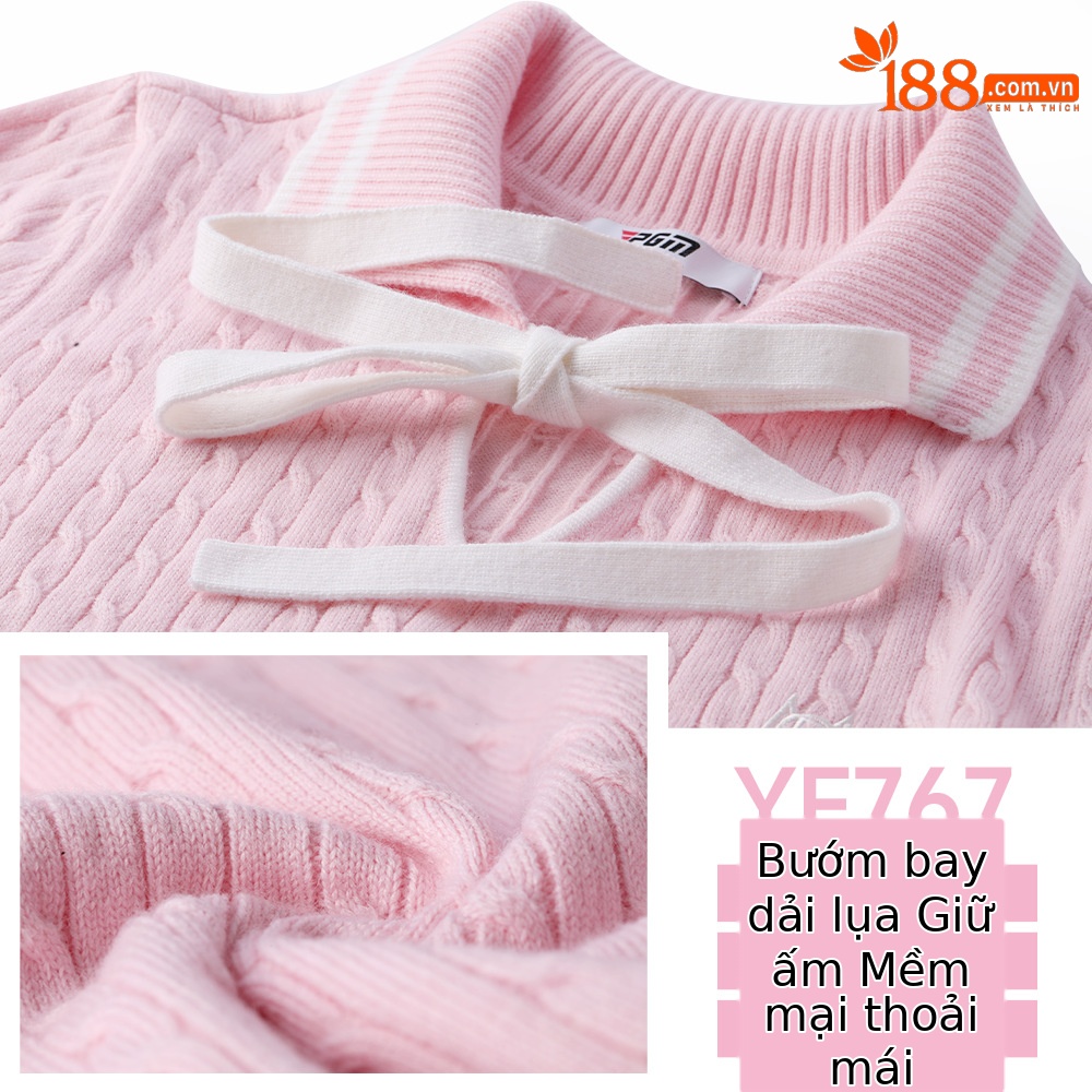 Áo len golf nữ mềm ấm ôm hông, tay dài cổ lọ, họa tiết bướm streamer — YF767 [Dụng cụ truyền phát bướm/Ấm áp/Kẻ sọc mềm] Áo len màu hồng Sakura