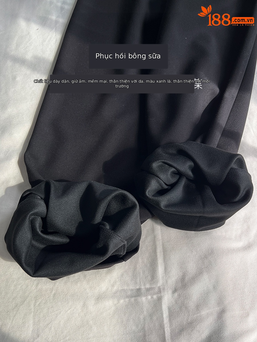 Quần tây nữ dáng suông ống rộng chất Tencel dày dặn mùa thu đông — Màu đen