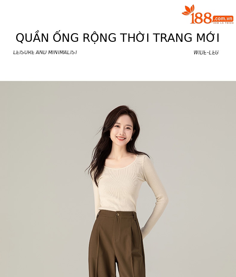Quần tây nữ dáng suông ống rộng chất Tencel dày dặn mùa thu đông — Màu đen chi tiết 4