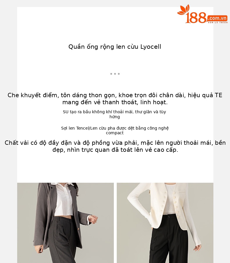 Quần tây nữ dáng suông ống rộng chất Tencel dày dặn mùa thu đông — Màu đen chi tiết 6