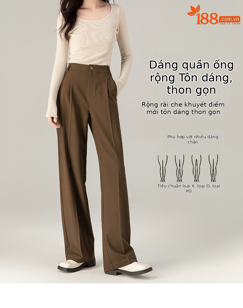 Quần tây nữ dáng suông ống rộng chất Tencel dày dặn mùa thu đông — Màu đen chi tiết 8