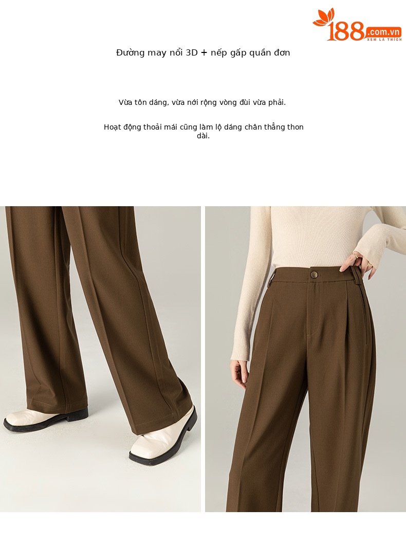 Quần tây nữ dáng suông ống rộng chất Tencel dày dặn mùa thu đông — Màu đen chi tiết 9
