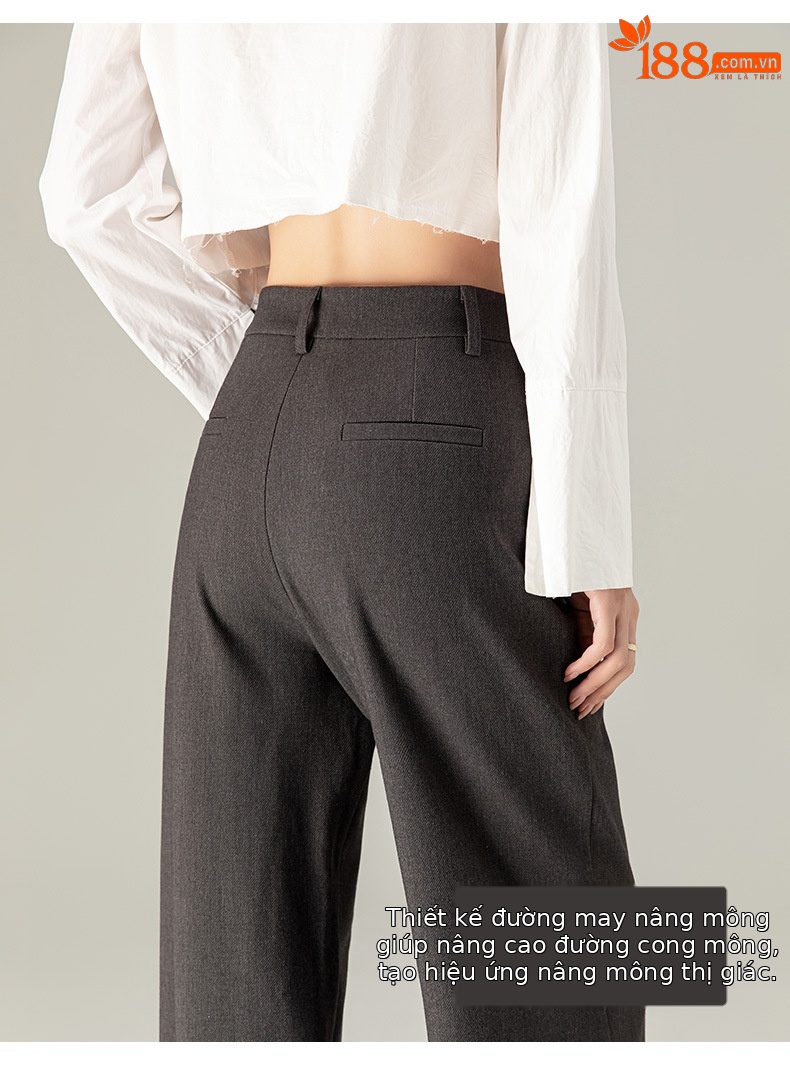 Quần tây nữ dáng suông ống rộng chất Tencel dày dặn mùa thu đông — Màu đen chi tiết 11