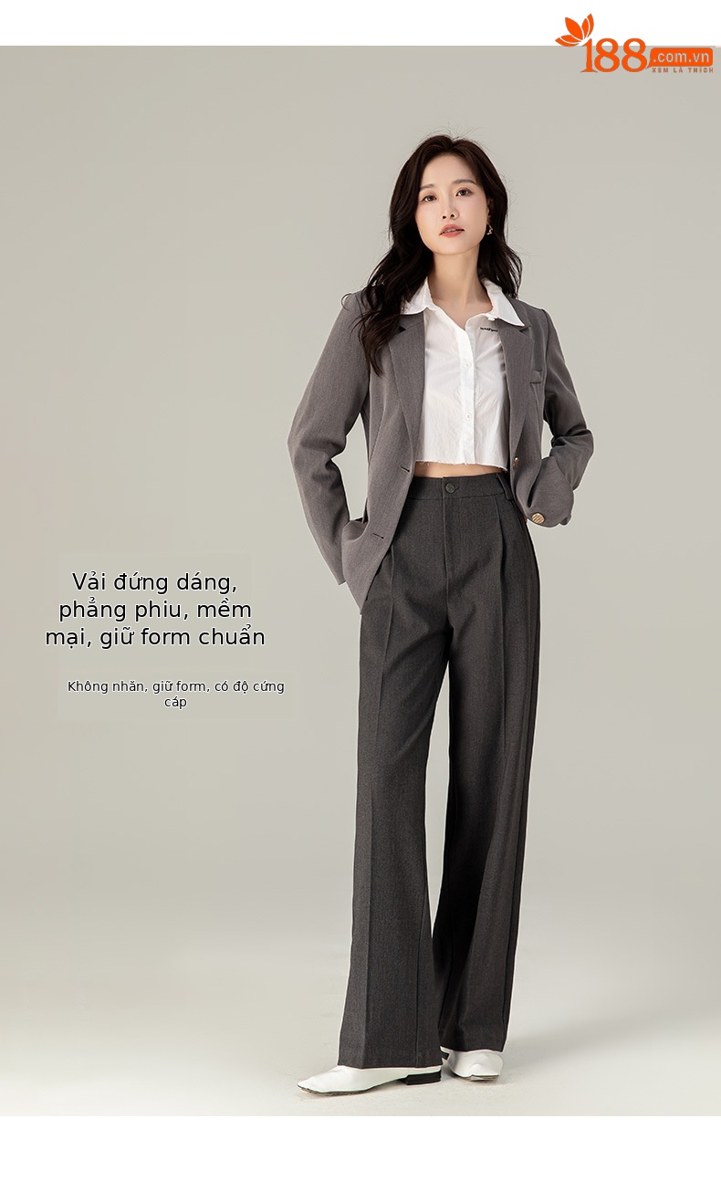 Quần tây nữ dáng suông ống rộng chất Tencel dày dặn mùa thu đông — Màu đen chi tiết 12