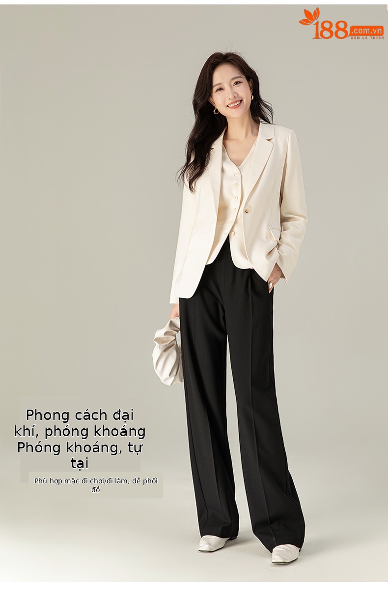 Quần tây nữ dáng suông ống rộng chất Tencel dày dặn mùa thu đông — Màu đen chi tiết 13