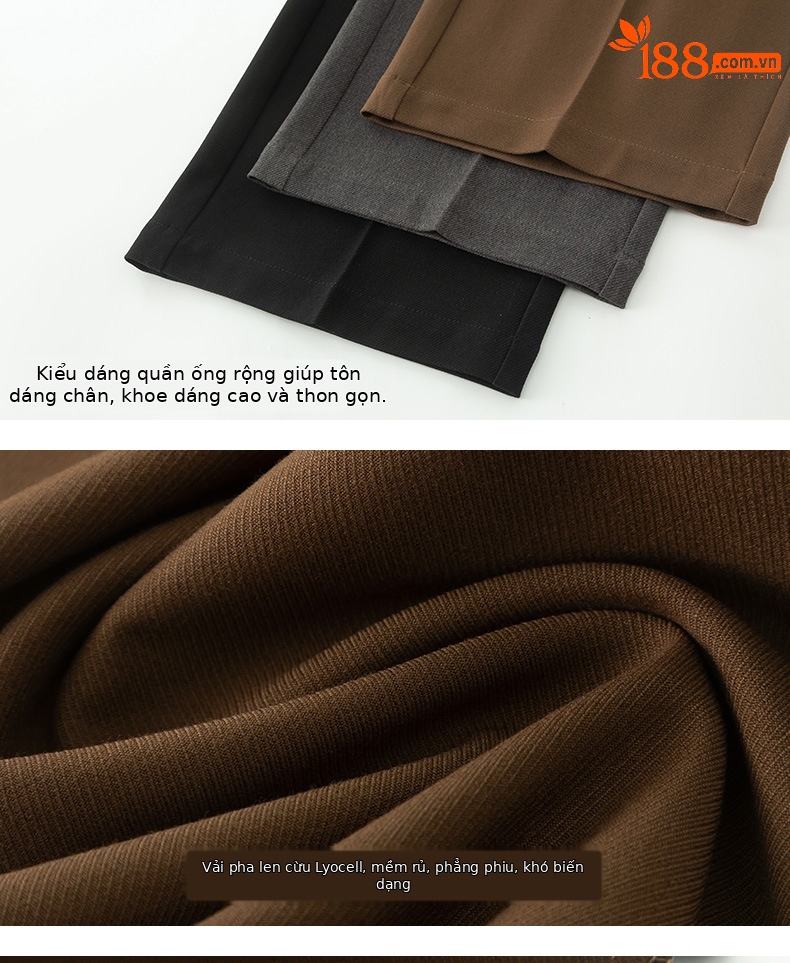 Quần tây nữ dáng suông ống rộng chất Tencel dày dặn mùa thu đông — Màu đen chi tiết 17