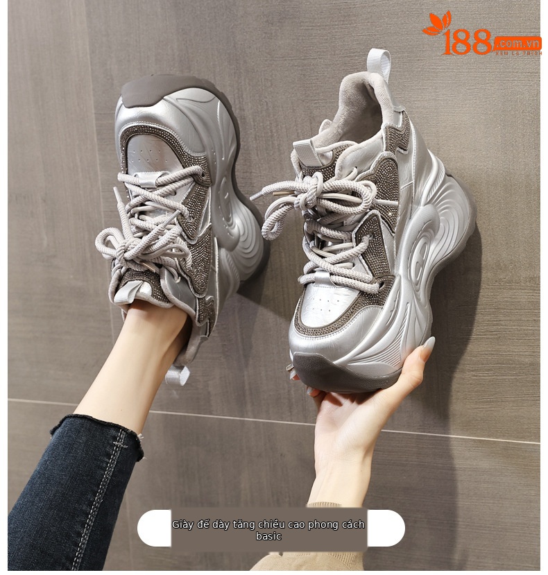 Giày sneaker nữ chunky đế dày độn cao lót nhung giữ ấm mùa đông — Màu đen lót nhung chi tiết 1