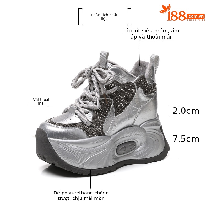 Giày sneaker nữ chunky đế dày độn cao lót nhung giữ ấm mùa đông — Màu đen lót nhung chi tiết 3