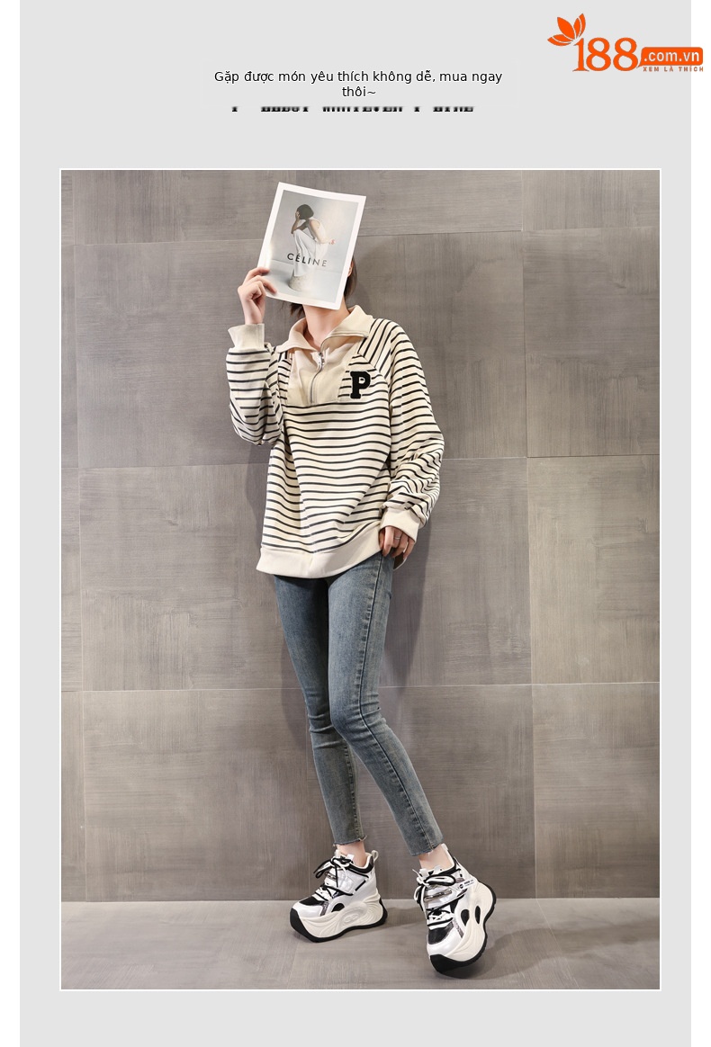 Giày sneaker nữ chunky đế dày độn cao lót nhung giữ ấm mùa đông — Màu đen lót nhung chi tiết 6
