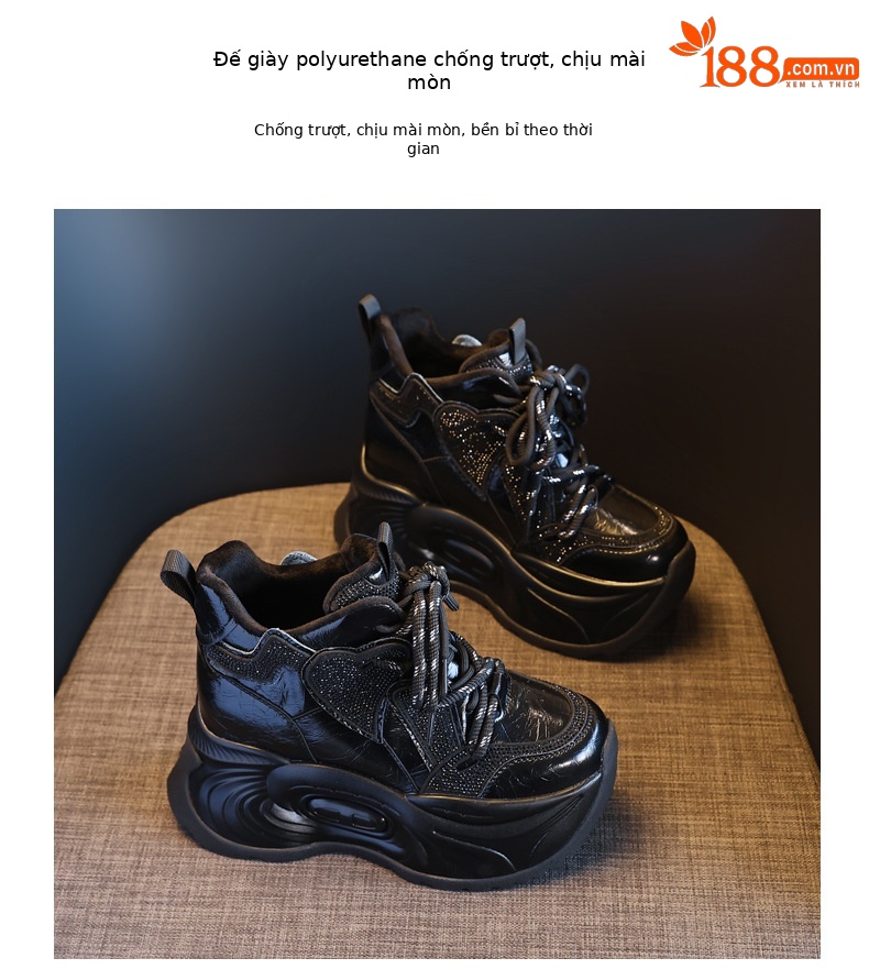 Giày sneaker nữ chunky đế dày độn cao lót nhung giữ ấm mùa đông — Màu đen lót nhung chi tiết 10