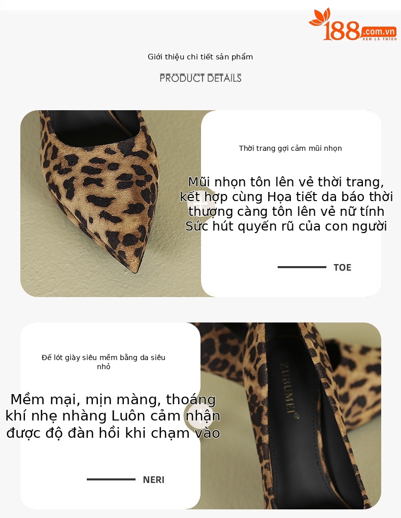 Giày cao gót nữ mũi nhọn họa tiết da báo, gót siêu cao 10.5 cm, chất liệu da lộn chống thấm — Họa tiết da báo-10.5cm chi tiết 1