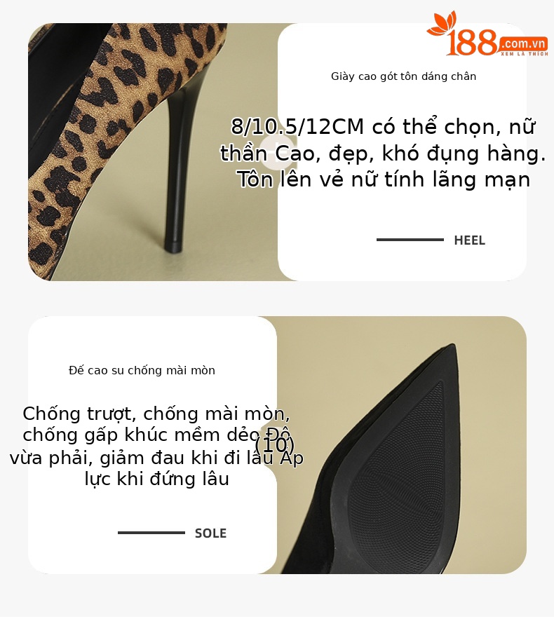 Giày cao gót nữ mũi nhọn họa tiết da báo, gót siêu cao 10.5 cm, chất liệu da lộn chống thấm — Họa tiết da báo-10.5cm chi tiết 2