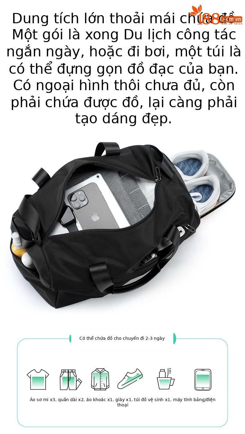 Túi du lịch nam ngăn khô ướt dung tích lớn chống nước chi tiết 4