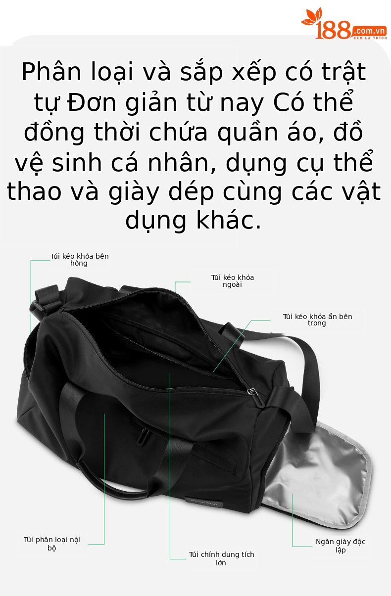 Túi du lịch nam ngăn khô ướt dung tích lớn chống nước chi tiết 5