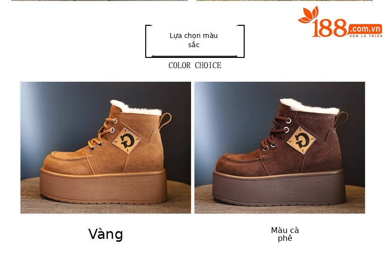 Giày boot nữ cổ cao đế dày tăng chiều cao, lót nhung ấm mùa đông — Màu cà phê chi tiết 2