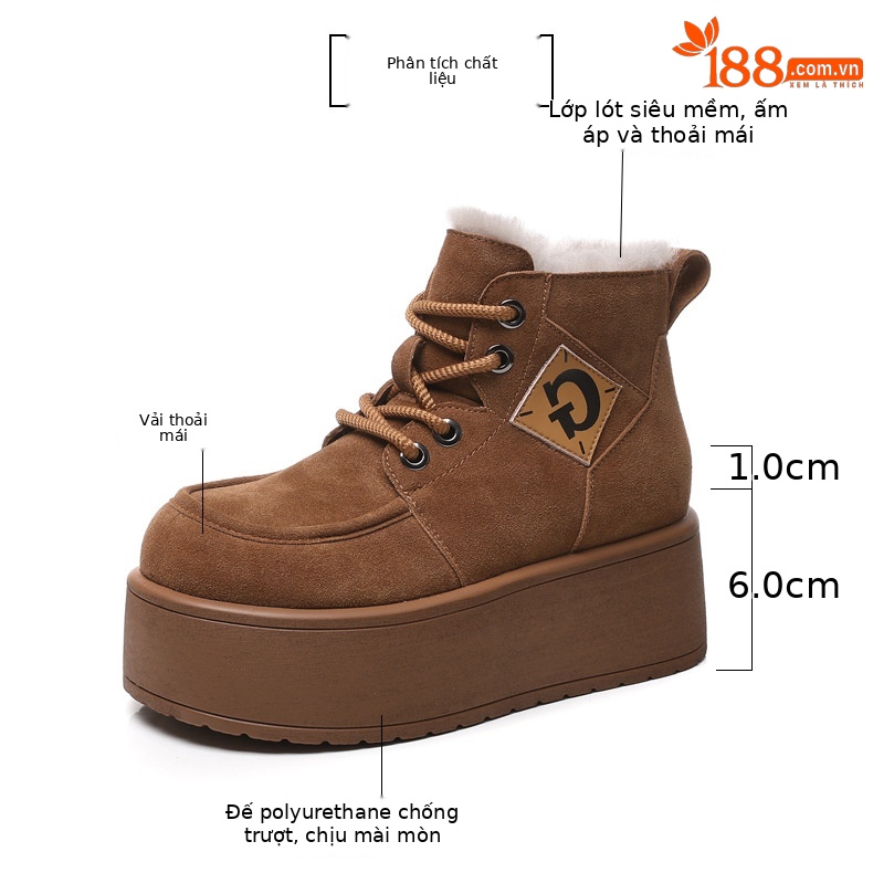 Giày boot nữ cổ cao đế dày tăng chiều cao, lót nhung ấm mùa đông — Màu cà phê chi tiết 3
