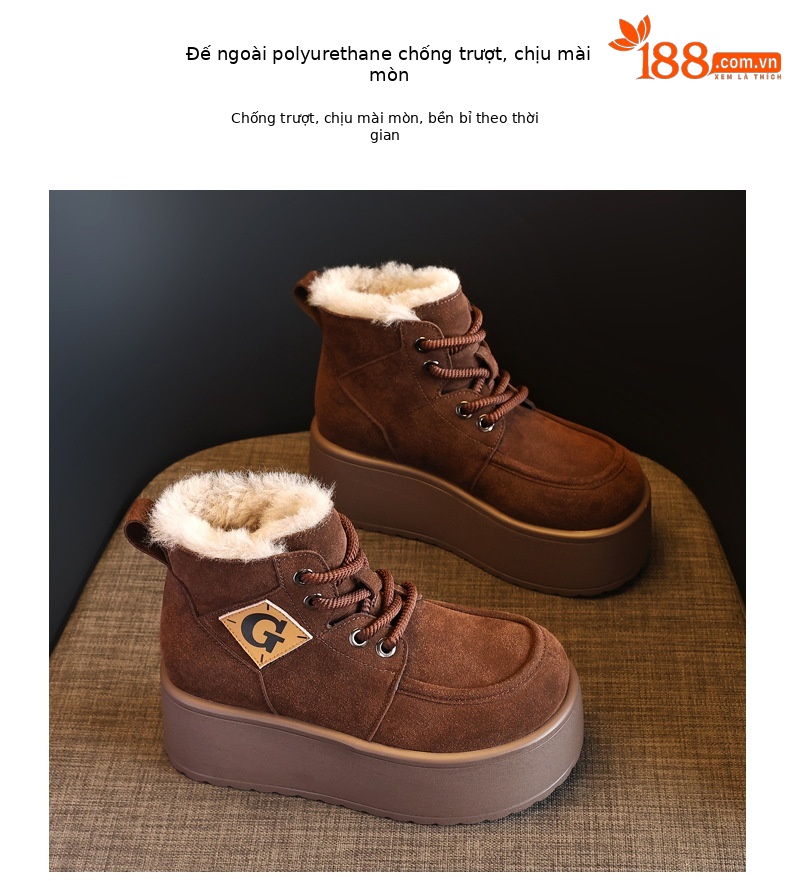 Giày boot nữ cổ cao đế dày tăng chiều cao, lót nhung ấm mùa đông — Màu cà phê chi tiết 9