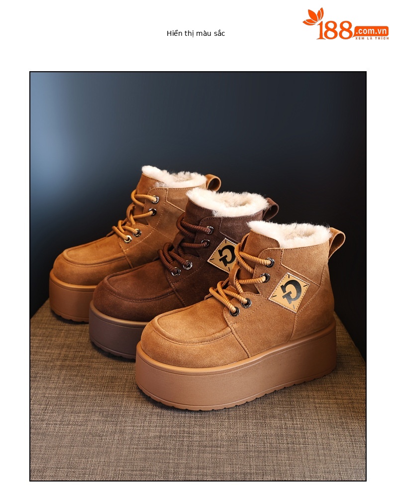 Giày boot nữ cổ cao đế dày tăng chiều cao, lót nhung ấm mùa đông — Màu cà phê chi tiết 17