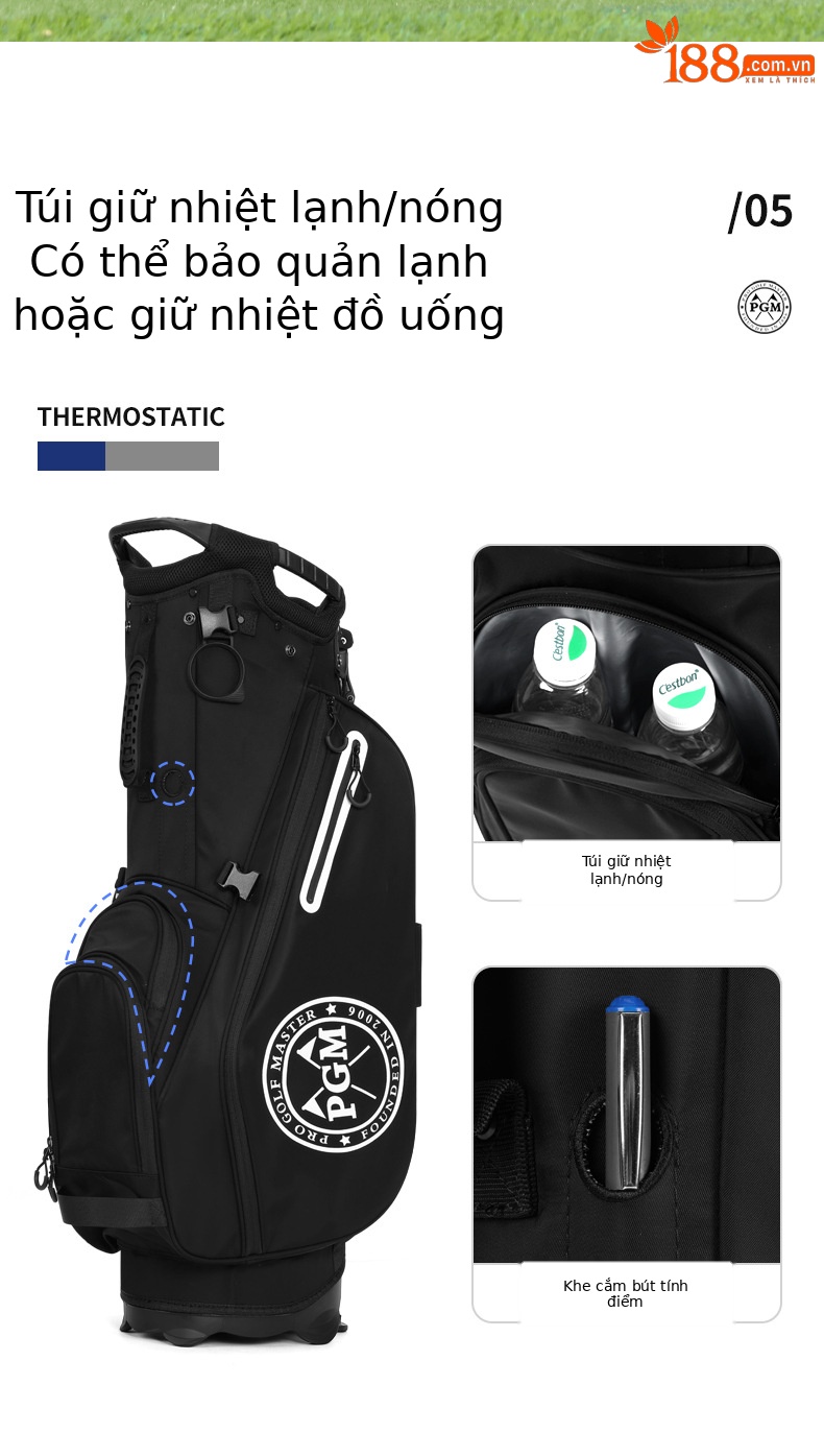 Túi đựng gậy golf PGM có giá đỡ 14 ngăn, nhẹ 2,8 kg, chất liệu chống nước — QB170-Tất cả màu đen [14 lỗ thanh lưới/siêu nhẹ 2,8 kg/giá đỡ bằng sợi carbon/túi nhiệt độ không đổi đồ uống], QB170-Đen và trắng [14 lỗ thanh lưới/siêu nhẹ 2,8 kg/giá đỡ bằng sợi carbon/túi nhiệt độ không đổi đồ uống] chi tiết 8