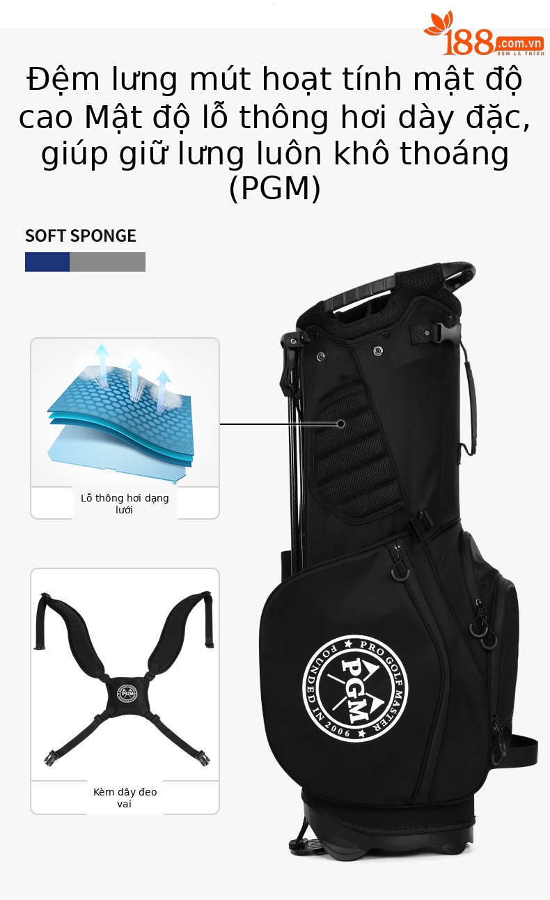 Túi đựng gậy golf PGM có giá đỡ 14 ngăn, nhẹ 2,8 kg, chất liệu chống nước — QB170-Tất cả màu đen [14 lỗ thanh lưới/siêu nhẹ 2,8 kg/giá đỡ bằng sợi carbon/túi nhiệt độ không đổi đồ uống], QB170-Đen và trắng [14 lỗ thanh lưới/siêu nhẹ 2,8 kg/giá đỡ bằng sợi carbon/túi nhiệt độ không đổi đồ uống] chi tiết 9