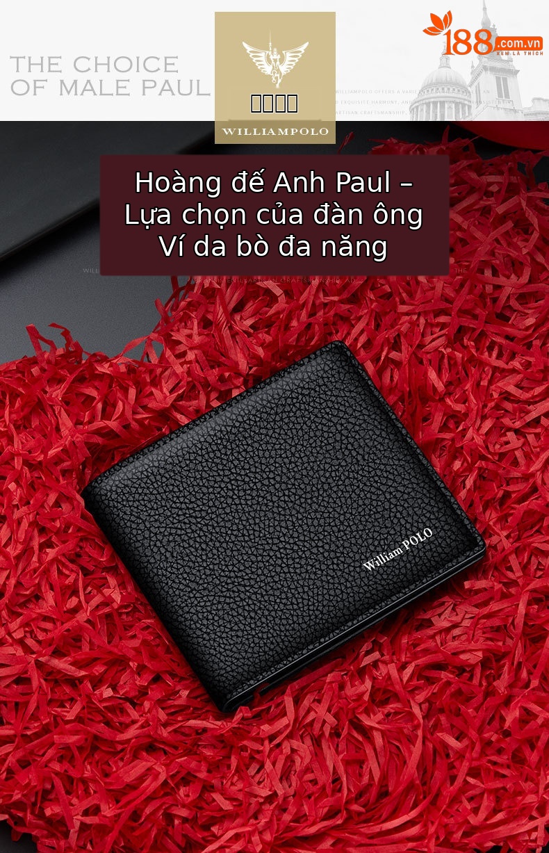Ví nam ngắn da thật Emperor Paul cao cấp, gập mini đựng tiền xu và thẻ chi tiết 1