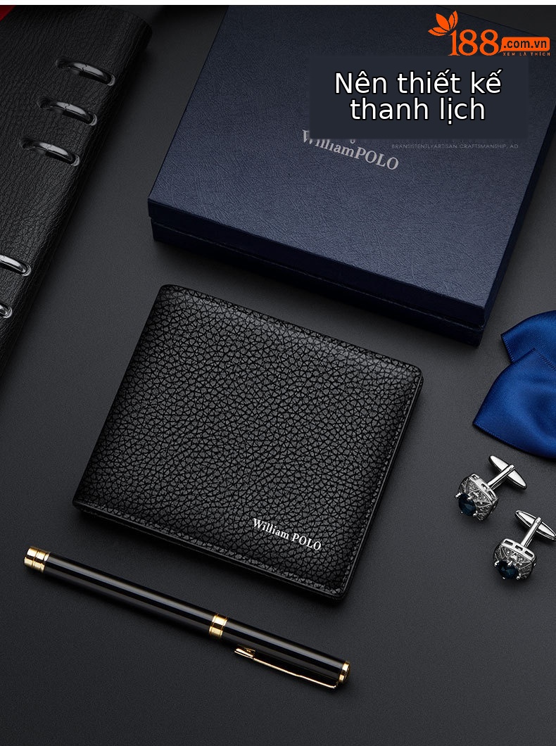 Ví nam ngắn da thật Emperor Paul cao cấp, gập mini đựng tiền xu và thẻ chi tiết 2