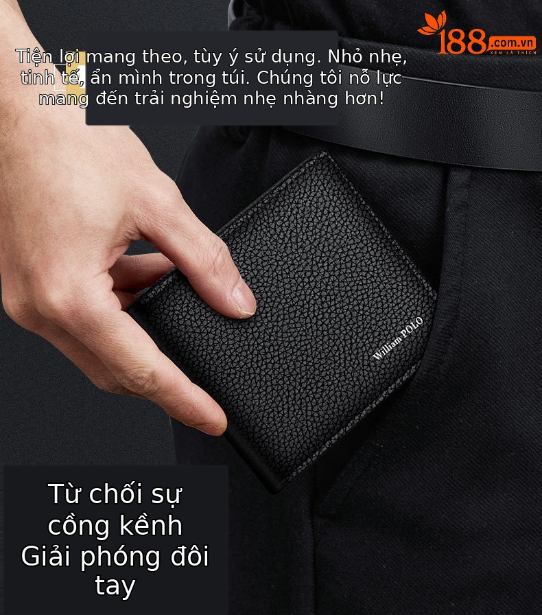 Ví nam ngắn da thật Emperor Paul cao cấp, gập mini đựng tiền xu và thẻ chi tiết 8