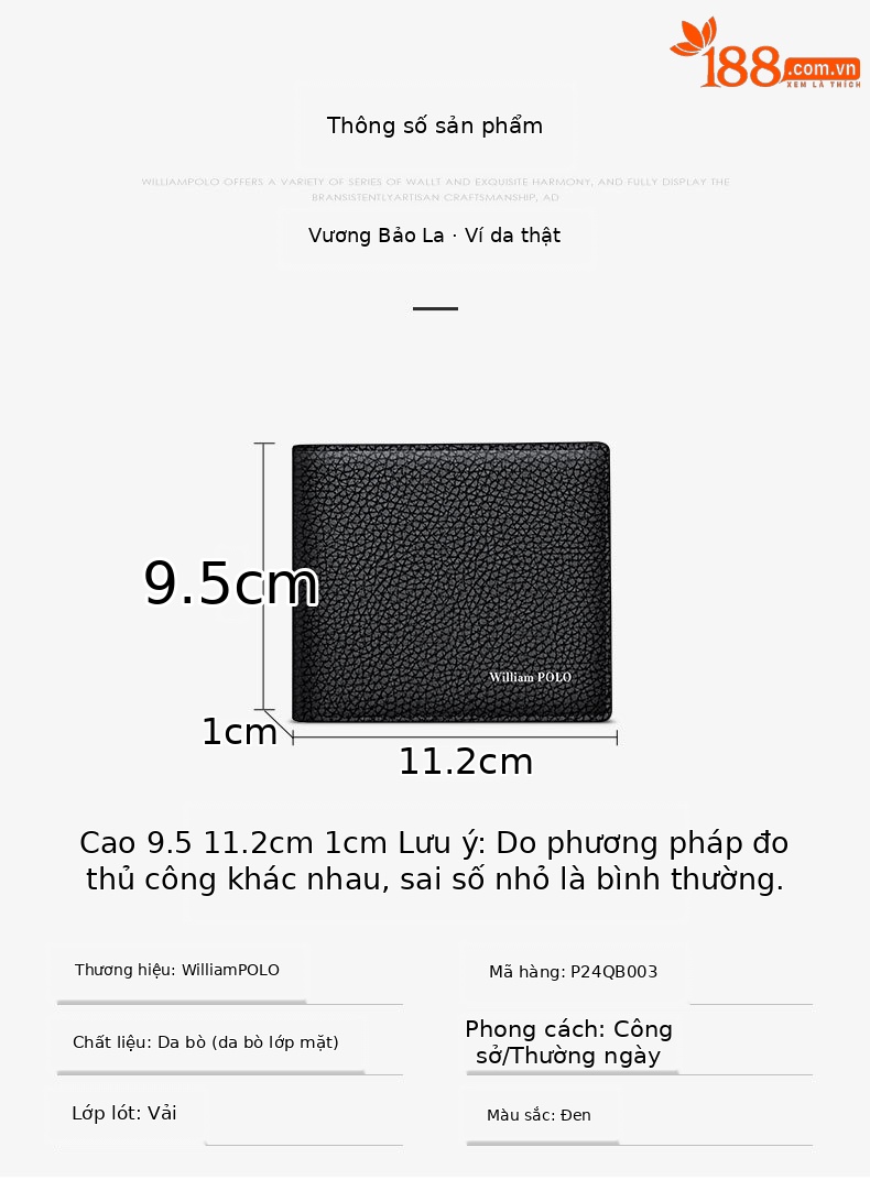 Ví nam ngắn da thật Emperor Paul cao cấp, gập mini đựng tiền xu và thẻ chi tiết 11