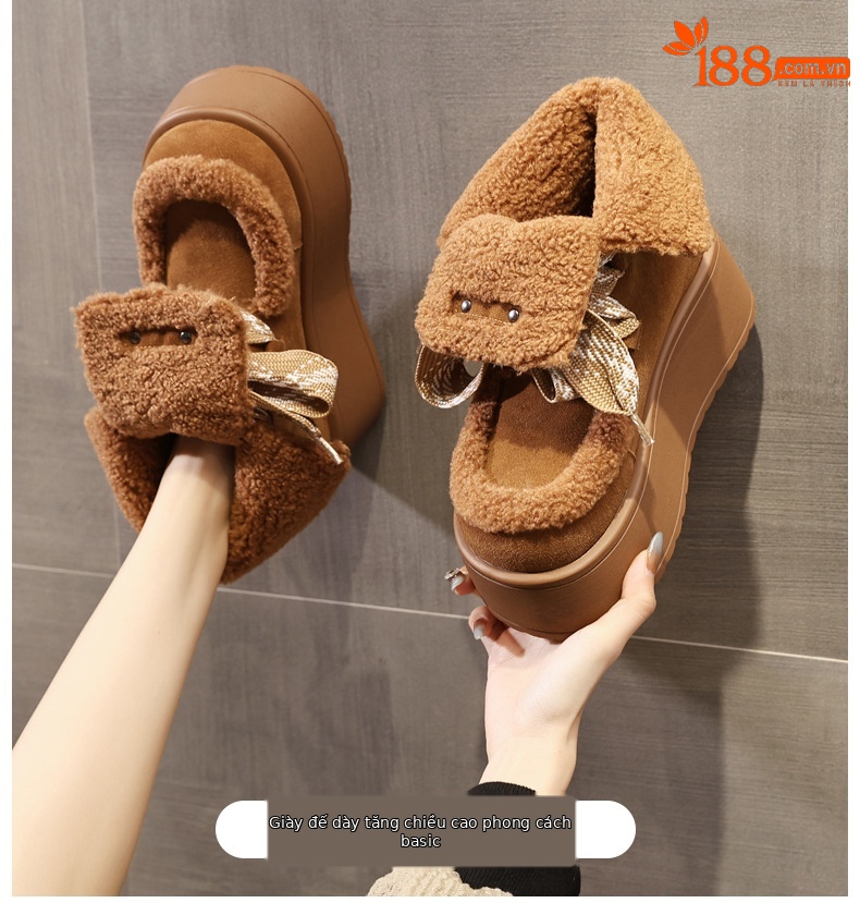 Giày boot nữ cổ cao lót nhung chống trượt đế dày tăng chiều cao — Màu cà phê chi tiết 1