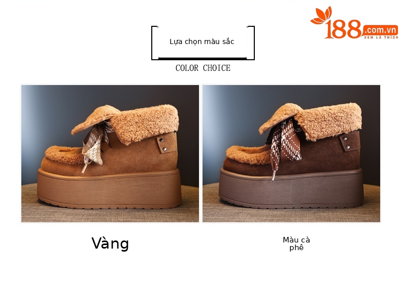 Giày boot nữ cổ cao lót nhung chống trượt đế dày tăng chiều cao — Màu cà phê chi tiết 2