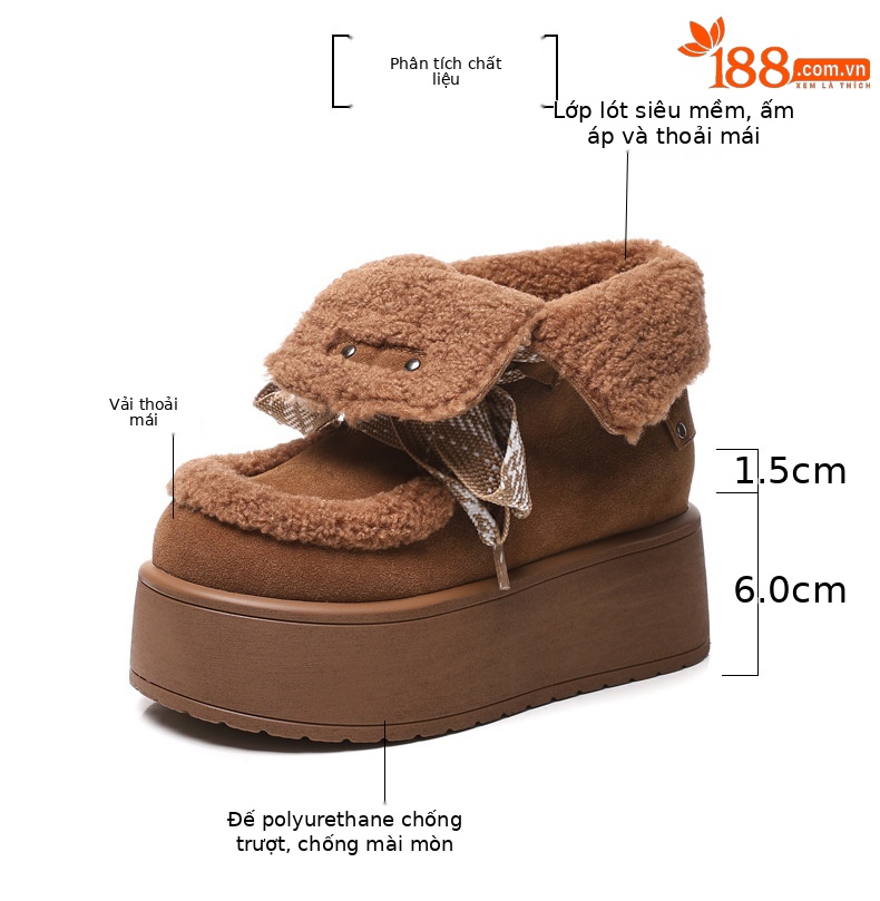 Giày boot nữ cổ cao lót nhung chống trượt đế dày tăng chiều cao — Màu cà phê chi tiết 3