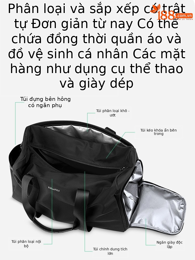 Túi du lịch Paul dung tích lớn ngăn khô ướt thể thao xách tay