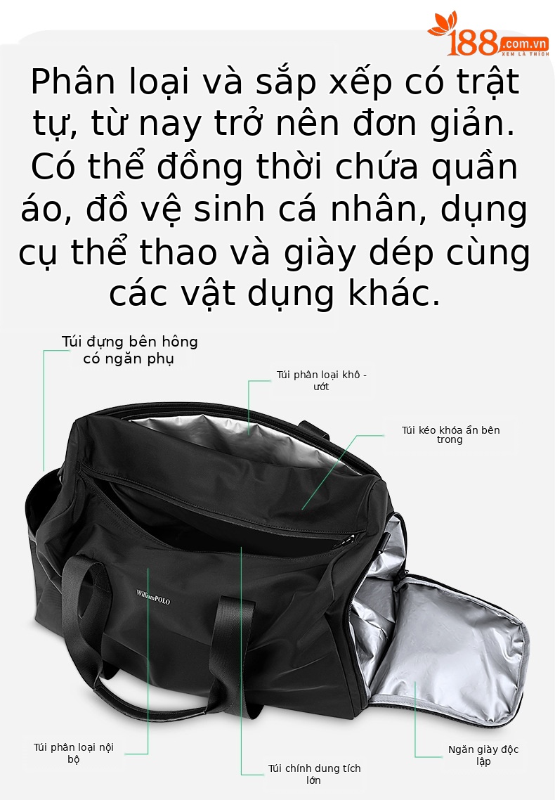 Túi du lịch Paul dung tích lớn ngăn khô ướt thể thao xách tay chi tiết 5