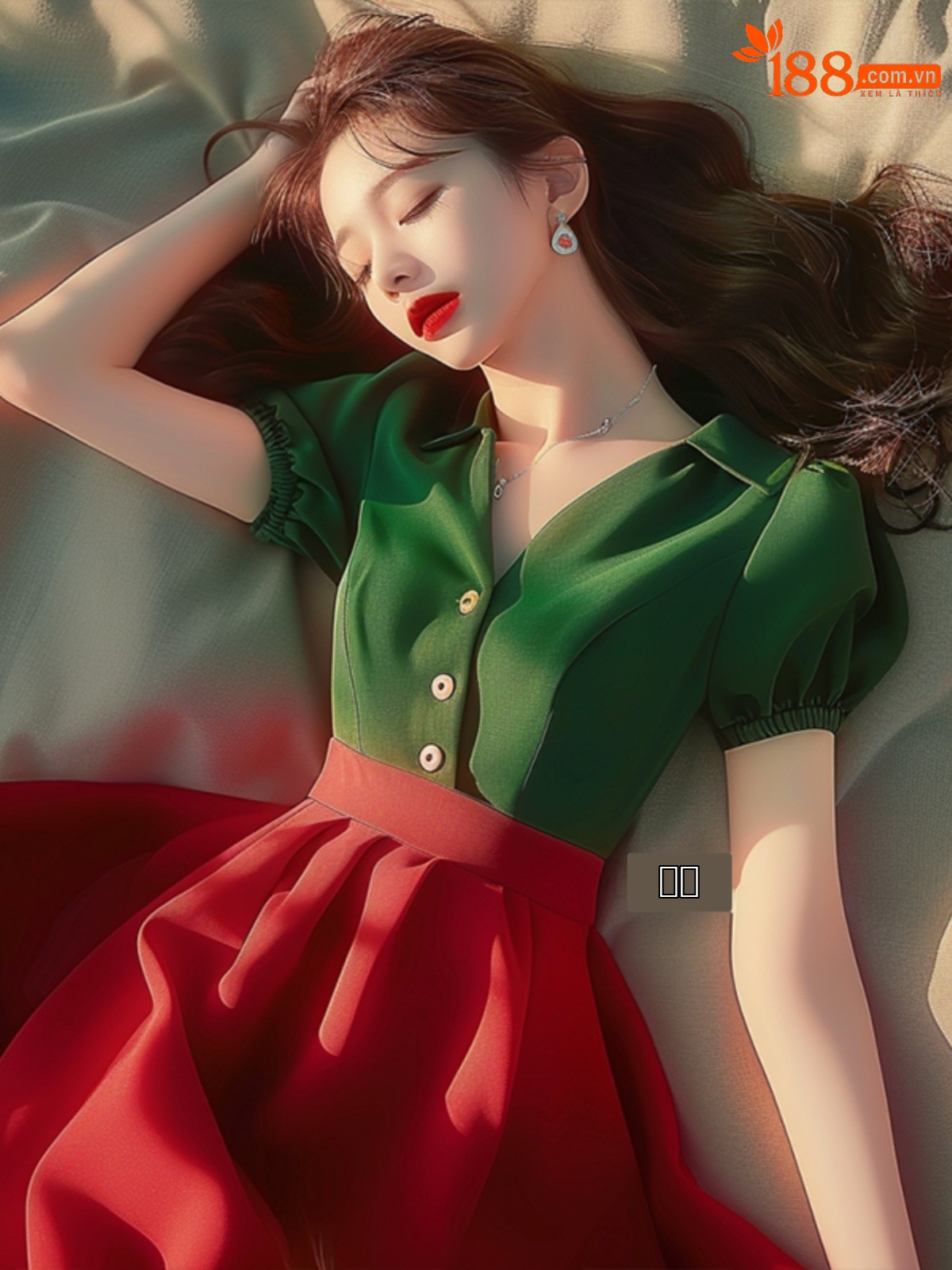Váy maxi nữ hai màu tương phản giả hai lớp dáng dài, phù hợp người nhỏ nhắn mùa hè — Màu xanh lục đỏ chi tiết 4
