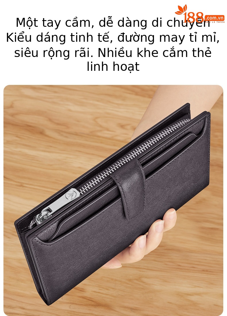 Ví nam dáng dài Emperor Paul da thật cao cấp dung tích lớn nhiều khe thẻ chi tiết 7