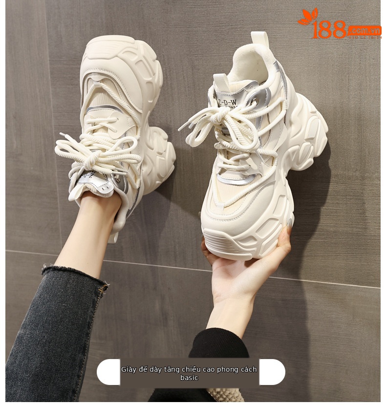 Giày sneaker nữ chunky đế dày phong cách thể thao mùa thu đông — Màu be chi tiết 1