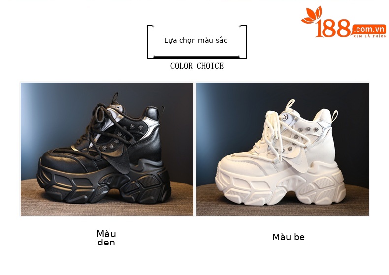 Giày sneaker nữ chunky đế dày phong cách thể thao mùa thu đông — Màu be chi tiết 2