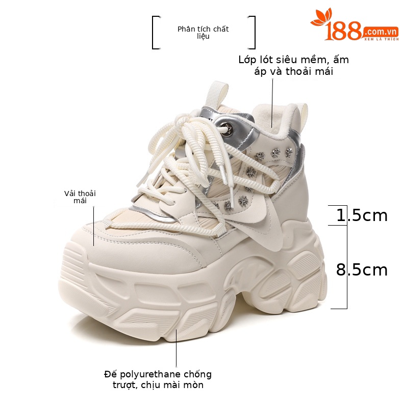 Giày sneaker nữ chunky đế dày phong cách thể thao mùa thu đông — Màu be chi tiết 3
