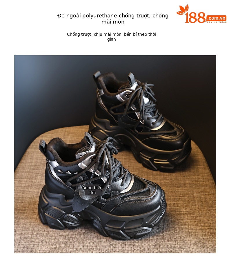 Giày sneaker nữ chunky đế dày phong cách thể thao mùa thu đông — Màu be chi tiết 10