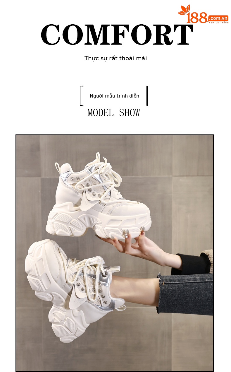 Giày sneaker nữ chunky đế dày phong cách thể thao mùa thu đông — Màu be chi tiết 11