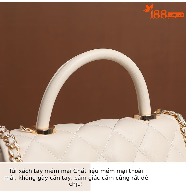 Túi đeo chéo nữ cao cấp phong cách Hồng Kông, chất vải dệt họa tiết caro, dáng vuông nhỏ gọn, quai xích — Màu trắng be, Màu đen chi tiết 8