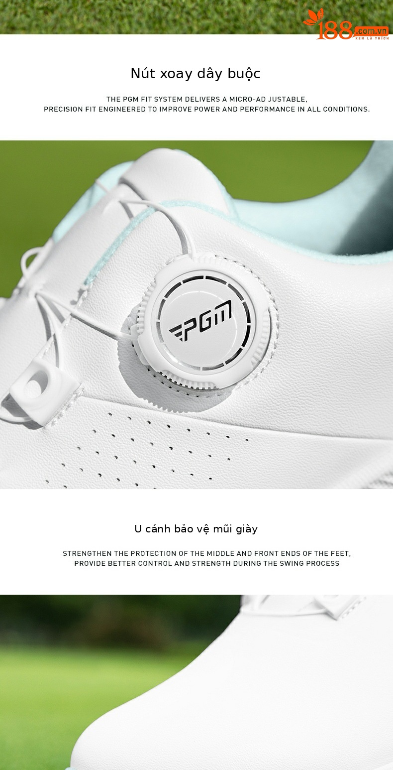 Giày golf nữ PGM chống nước núm vặn dây giày đế EVA cao đàn hồi — XZ403-[Chống thấm nước/tăng đệm/núm vặn dây giày] bạc hà trắng, XZ403-[Chống thấm nước/tăng đệm/núm vặn dây giày] màu trắng anh đào chi tiết 9