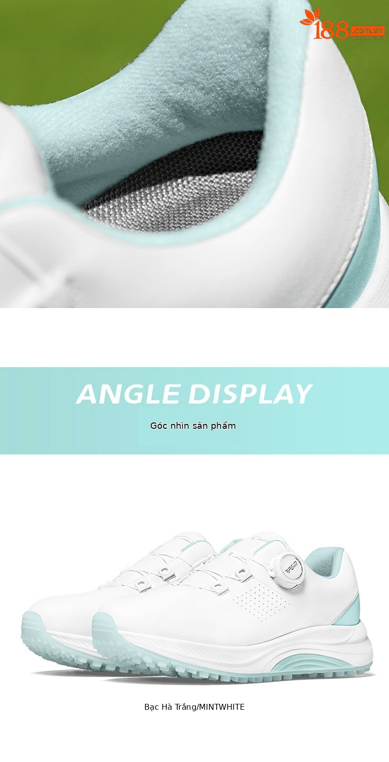 Giày golf nữ PGM chống nước núm vặn dây giày đế EVA cao đàn hồi — XZ403-[Chống thấm nước/tăng đệm/núm vặn dây giày] bạc hà trắng, XZ403-[Chống thấm nước/tăng đệm/núm vặn dây giày] màu trắng anh đào chi tiết 10
