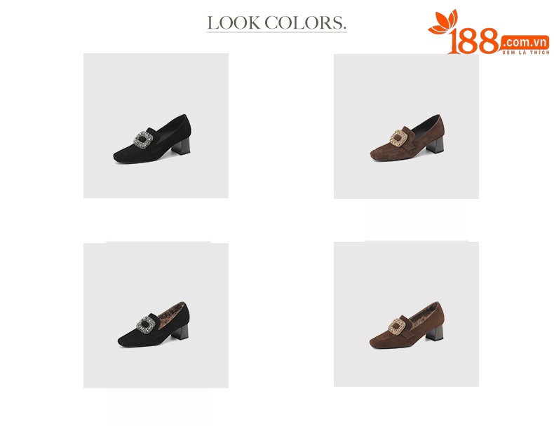 Giày lười nữ cao gót da lộn khóa vuông đính đá, lót nhung ấm áp — Màu nâu [lót nhung] chi tiết 7
